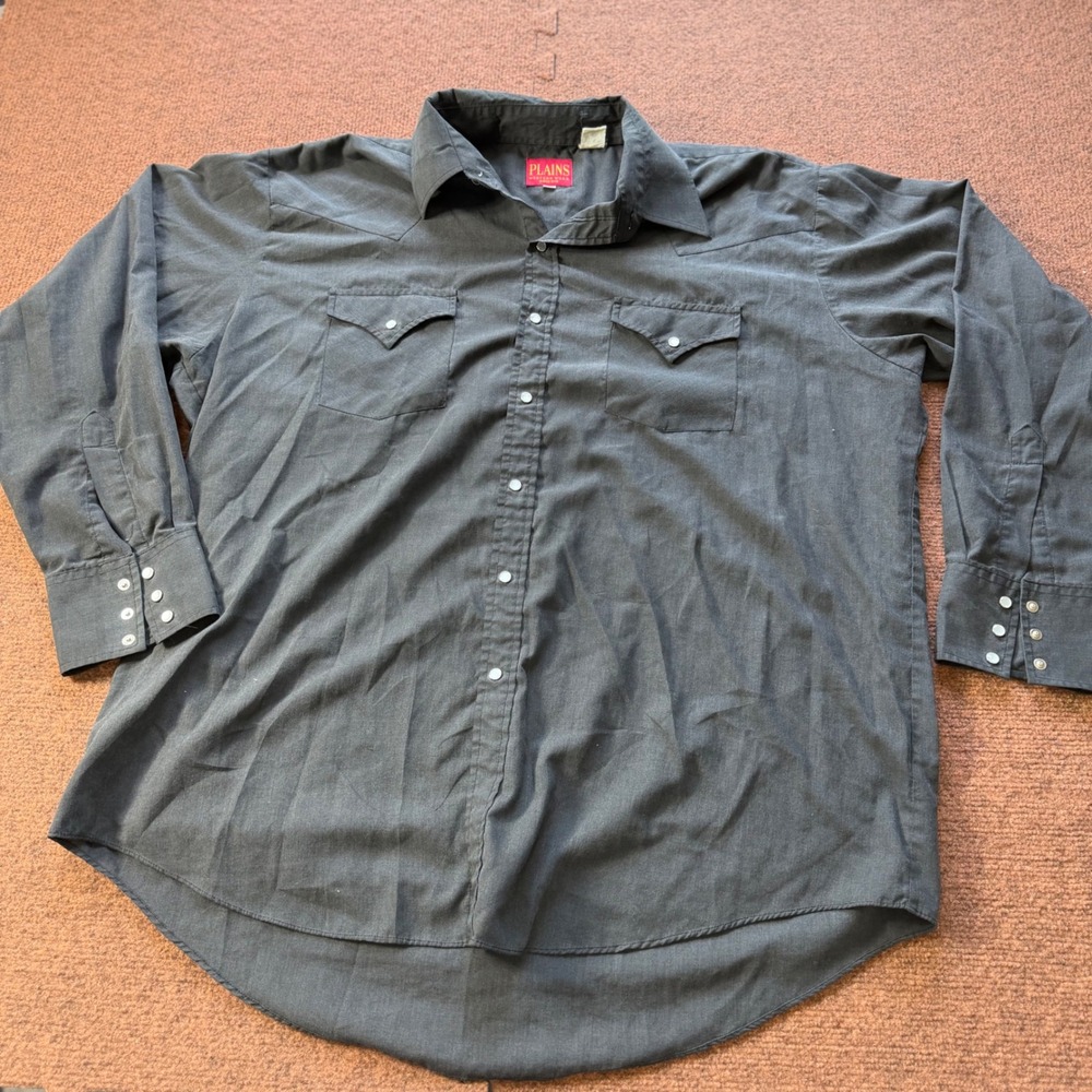 Plains Western Wear Mens XL Charcoal black Pearl Snap Long Sleeve Cowboy Shirt